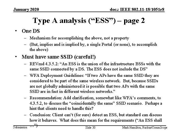 January 2020 doc. : IEEE 802. 11 -18/1051 r 8 Type A analysis (“ESS”)