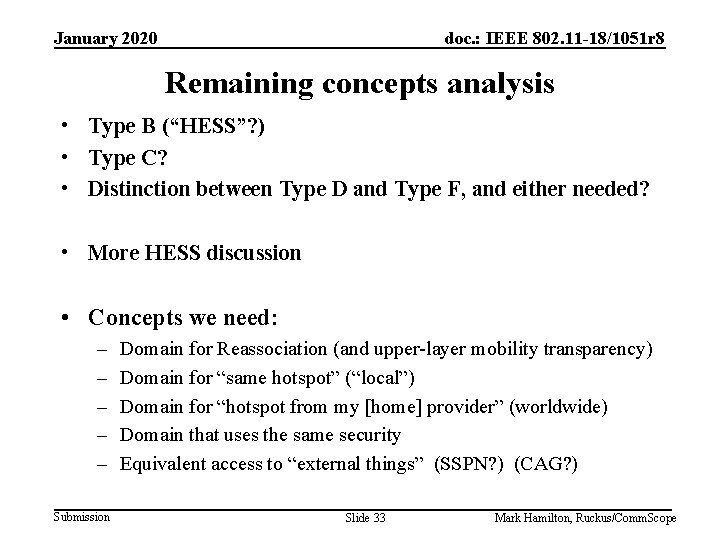 January 2020 doc. : IEEE 802. 11 -18/1051 r 8 Remaining concepts analysis •