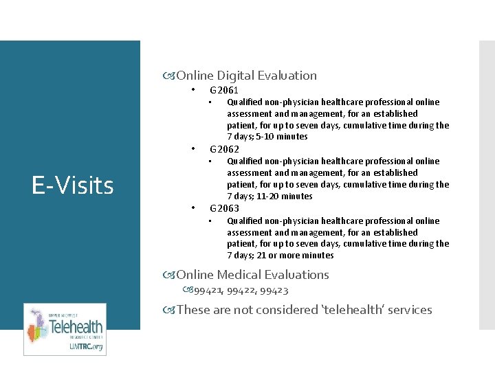  Online Digital Evaluation • G 2061 • • G 2062 • E-Visits •