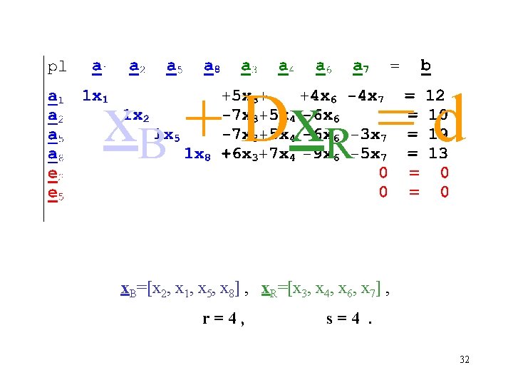 x. B + Dx. R = d x. B=[x 2, x 1, x 5,