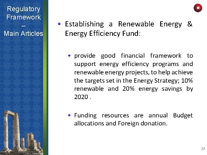 Regulatory Framework – Main Articles • Establishing a Renewable Energy & Energy Efficiency Fund: