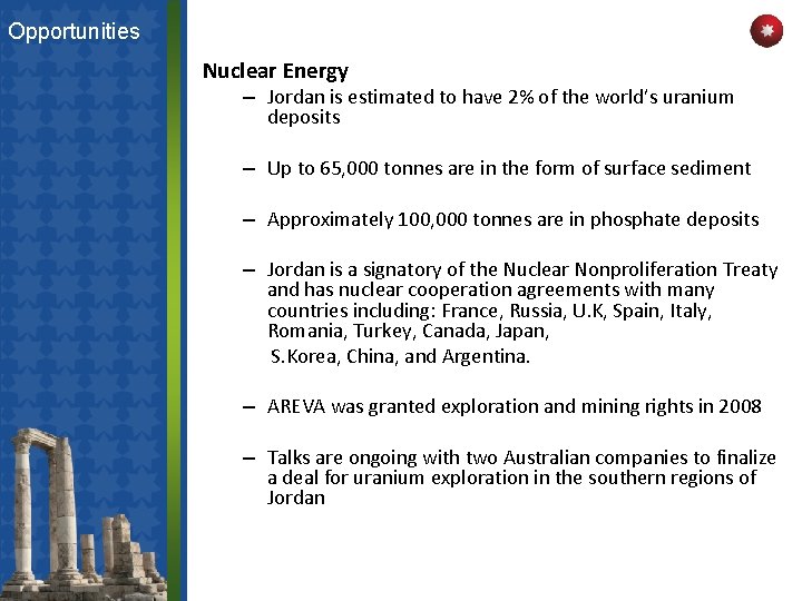 Opportunities Nuclear Energy – Jordan is estimated to have 2% of the world’s uranium