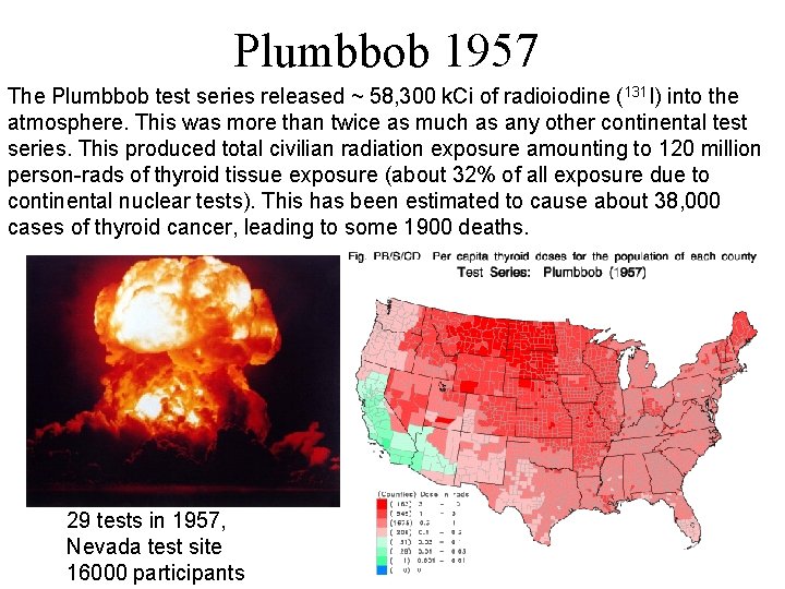 Plumbbob 1957 The Plumbbob test series released ~ 58, 300 k. Ci of radioiodine