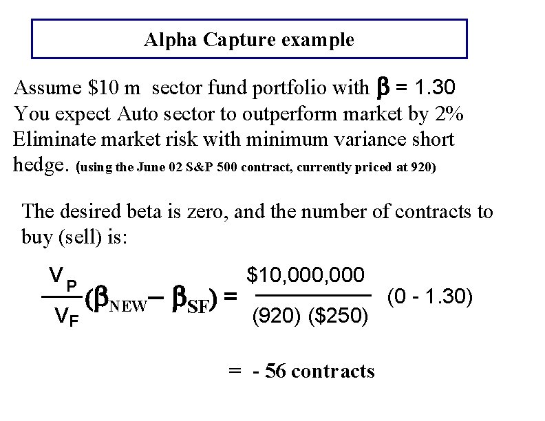 Alpha Capture example Assume $10 m sector fund portfolio with b = 1. 30