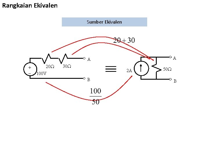 Rangkaian Ekivalen Sumber Ekivalen A A + 20 100 V 30 2 A B