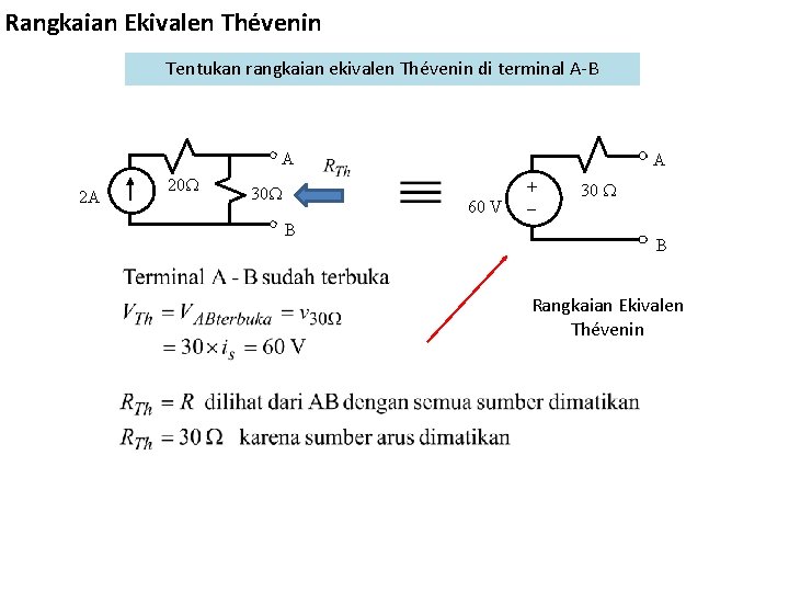 Rangkaian Ekivalen Thévenin Tentukan rangkaian ekivalen Thévenin di terminal A-B A 2 A 20