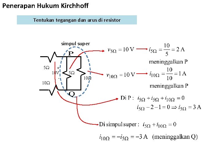 Penerapan Hukum Kirchhoff Tentukan tegangan dan arus di resistor simpul super 5 10 +