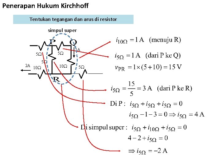 Penerapan Hukum Kirchhoff Tentukan tegangan dan arus di resistor simpul super 5 2 A