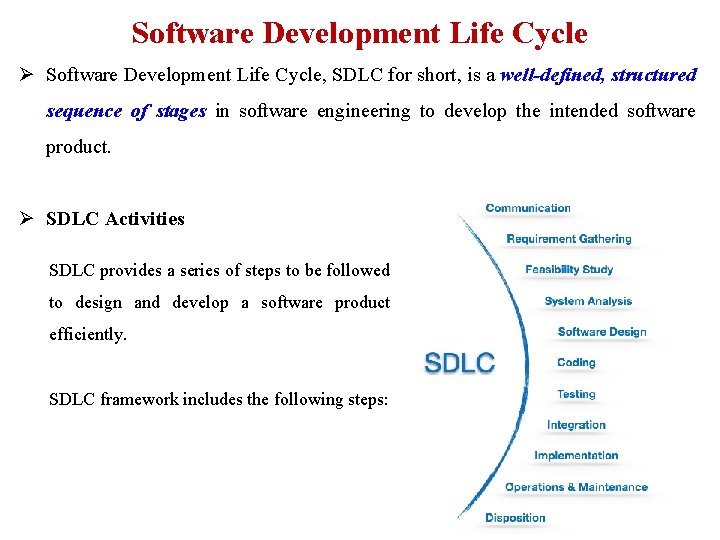 Software Development Life Cycle Ø Software Development Life Cycle, SDLC for short, is a