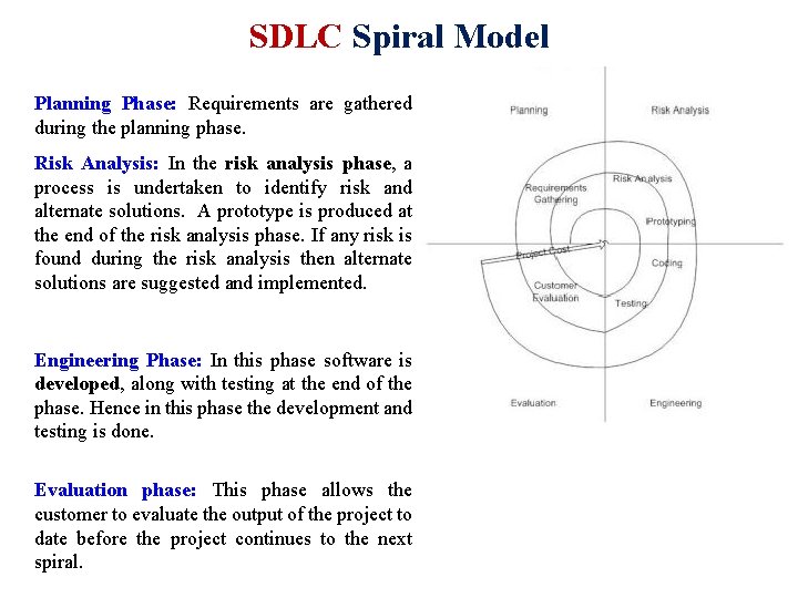 SDLC Spiral Model Planning Phase: Requirements are gathered during the planning phase. Risk Analysis: