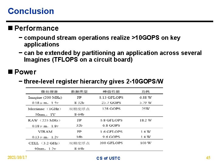 Conclusion n Performance − compound stream operations realize >10 GOPS on key applications −