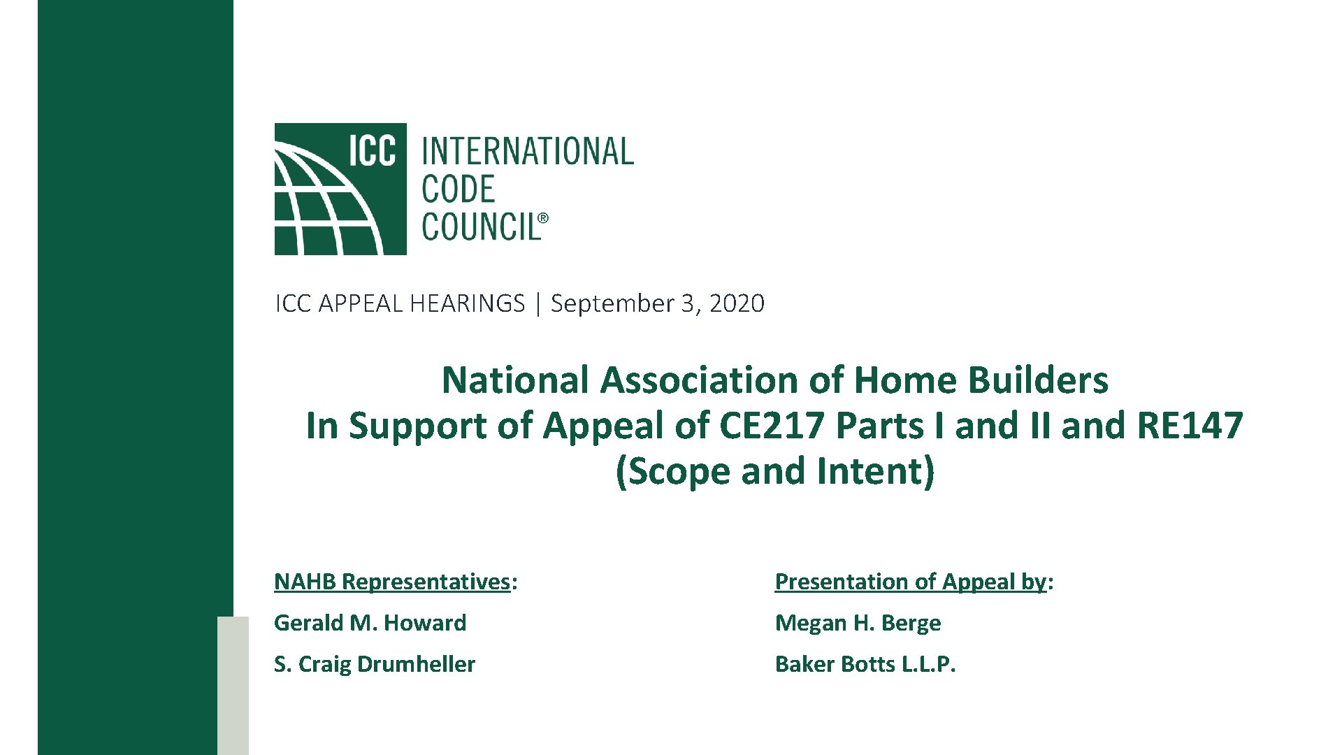 ICC APPEAL HEARINGS | September 3, 2020 National Association of Home Builders In Support