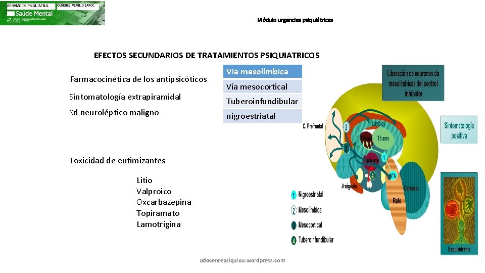 Módulo urgencias psiquiátricas EFECTOS SECUNDARIOS DE TRATAMIENTOS PSIQUIATRICOS Farmacocinética de los antipsicóticos Sintomatología extrapiramidal