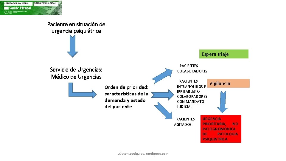 Paciente en situación de urgencia psiquiátrica Espera triaje PACIENTES COLABORADORES Servicio de Urgencias: Médico