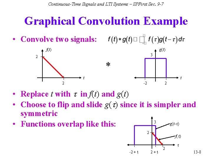 Continuous-Time Signals and LTI Systems – SPFirst Sec. 9 -7 Graphical Convolution Example •