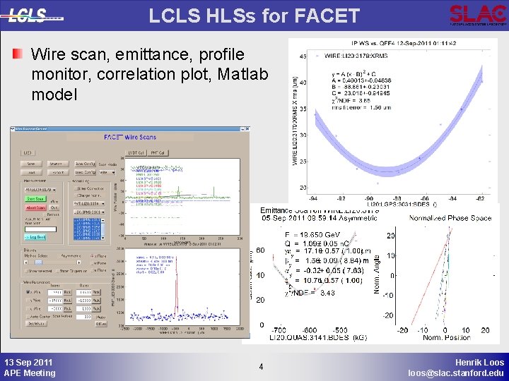 LCLS HLSs for FACET Wire scan, emittance, profile monitor, correlation plot, Matlab model 13