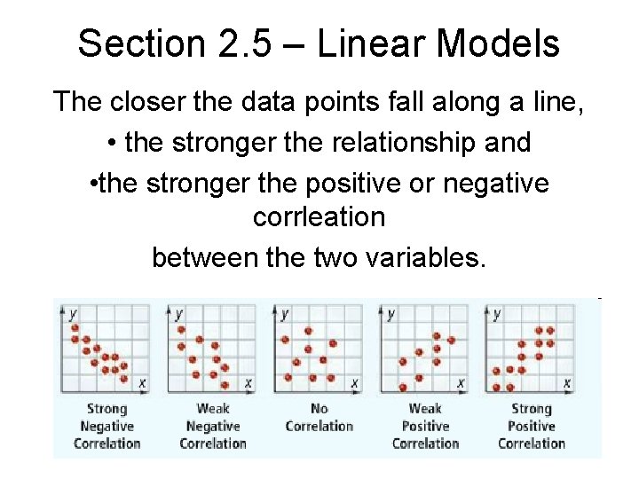 Section 2. 5 – Linear Models The closer the data points fall along a