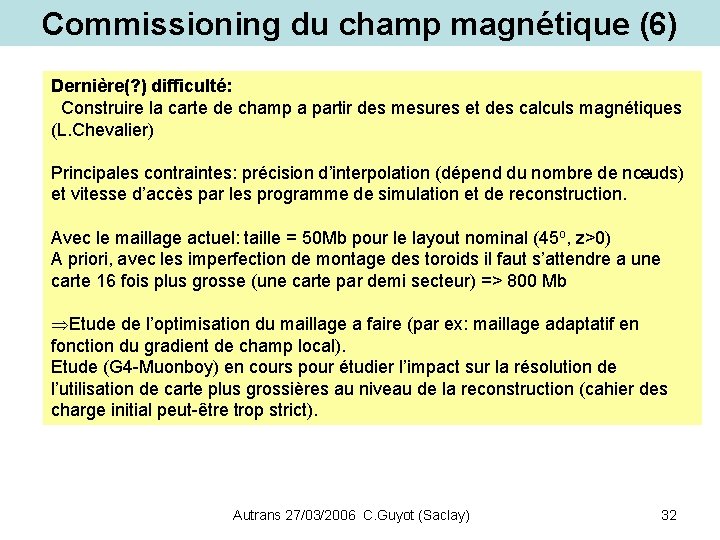 Commissioning du champ magnétique (6) Dernière(? ) difficulté: Construire la carte de champ a