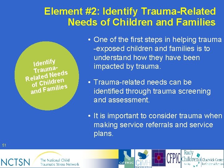 Element #2: Identify Trauma-Related Needs of Children and Families Identify a Traum eds Ne