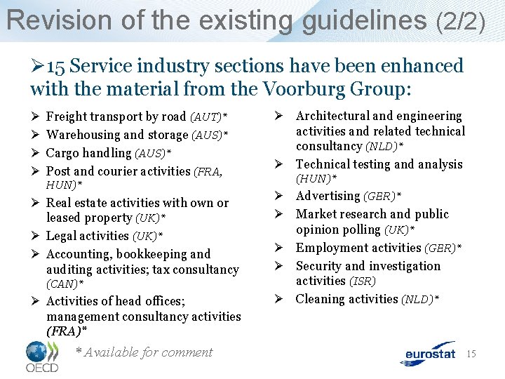 Revision of the existing guidelines (2/2) Ø 15 Service industry sections have been enhanced