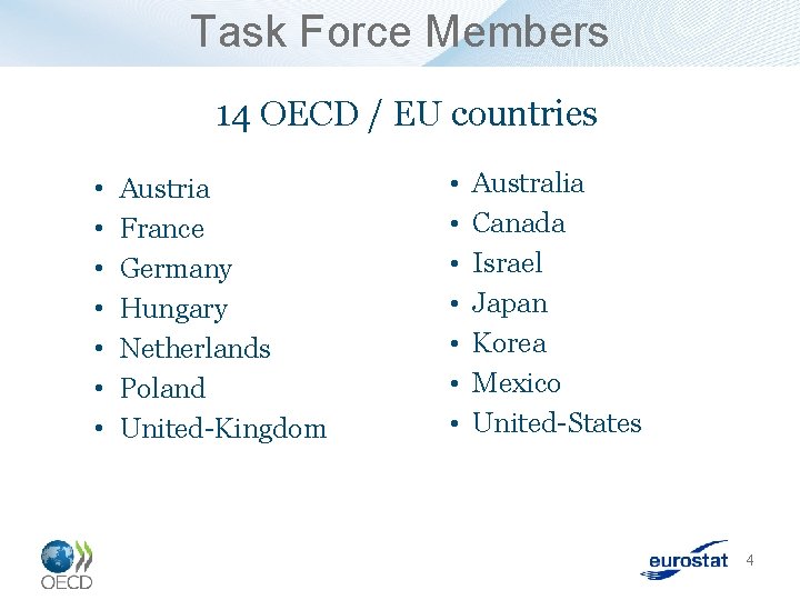Task Force Members 14 OECD / EU countries • • Austria France Germany Hungary