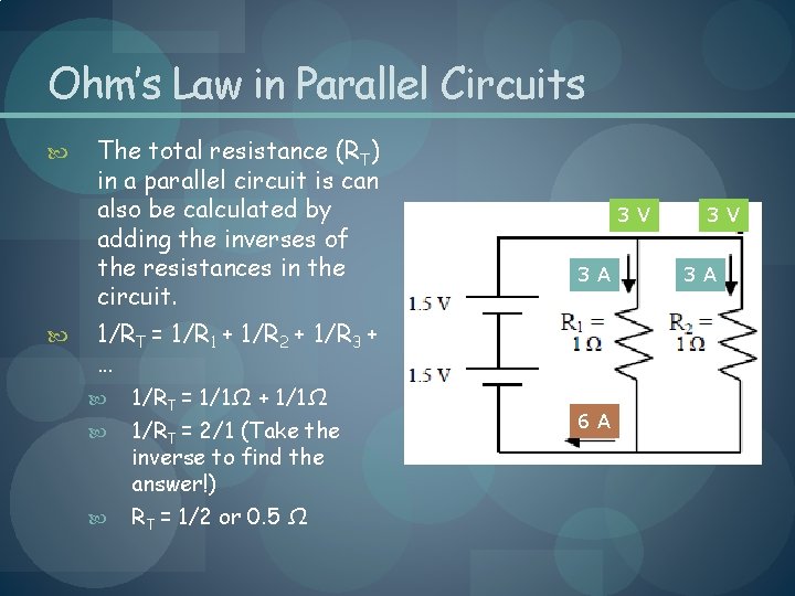 Ohm’s Law in Parallel Circuits The total resistance (RT) in a parallel circuit is