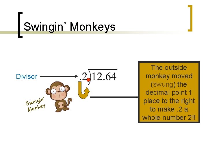 Swingin’ Monkeys Divisor gin’ n i w S key Mon The outside monkey moved