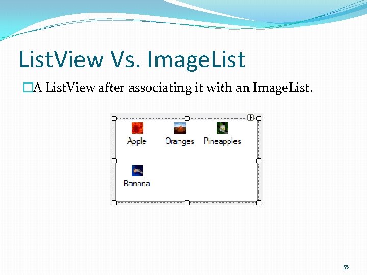 List. View Vs. Image. List �A List. View after associating it with an Image.