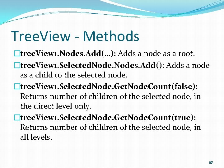 Tree. View - Methods �tree. View 1. Nodes. Add(…): Adds a node as a