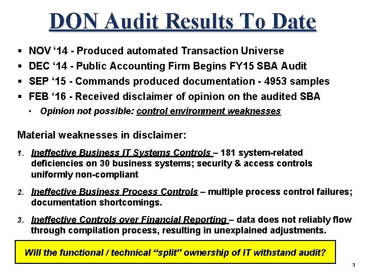 DON Audit Results To Date § § NOV ‘ 14 - Produced automated Transaction