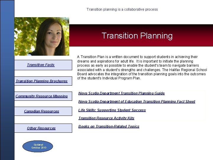 Transition planning is a collaborative process Transition Planning Transition Facts Transition Planning Brochures Community