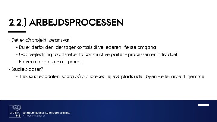 2. 2. ) ARBEJDSPROCESSEN - Det er dit projekt, dit ansvar! - Du er