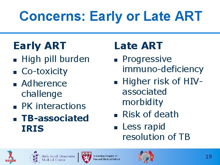 Concerns: Early or Late ART Early ART n n n High pill burden Co-toxicity