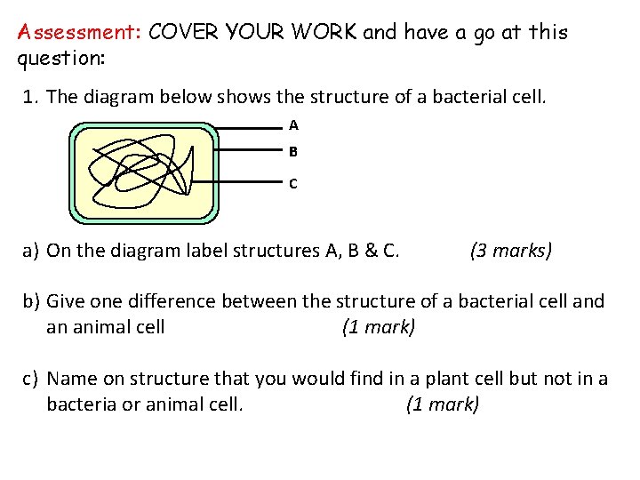 Assessment: COVER YOUR WORK and have a go at this question: 1. The diagram