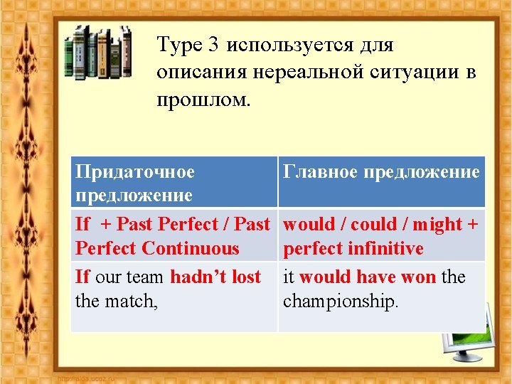 Type 3 используется для описания нереальной ситуации в прошлом. Придаточное предложение If + Past