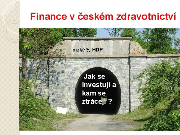 Finance v českém zdravotnictví nízké % HDP Jak se investují a kam se ztrácejí
