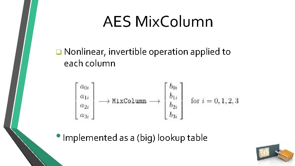 AES Mix. Column q Nonlinear, invertible operation applied to each column • Implemented as