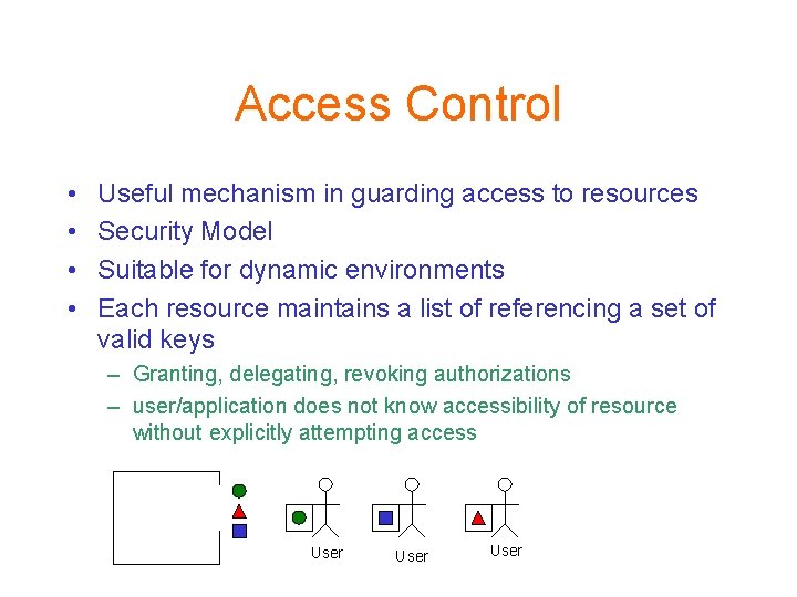 Access Control • • Useful mechanism in guarding access to resources Security Model Suitable