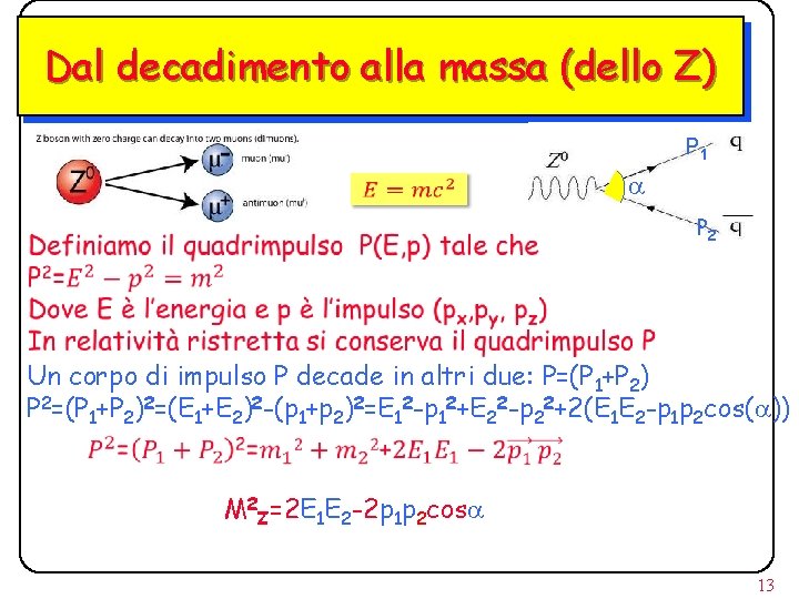Dal decadimento alla massa (dello Z) P 1 a P 2 Un corpo di