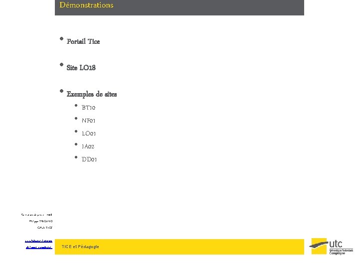 Démonstrations • Portail Tice • Site LO 18 • Exemples de sites • •