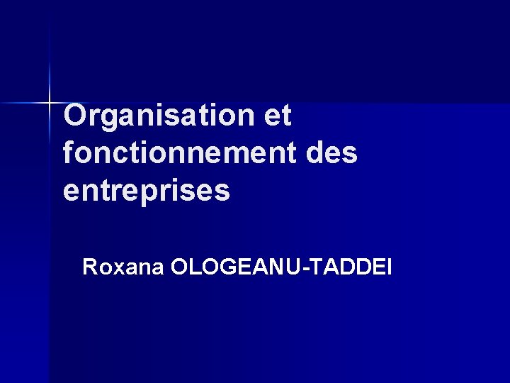 Organisation et fonctionnement des entreprises Roxana OLOGEANU-TADDEI 