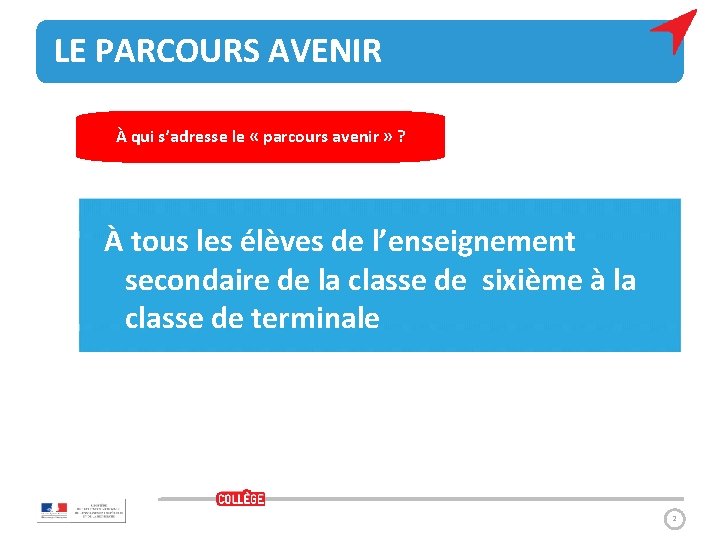 LE PARCOURS AVENIR À qui s’adresse le « parcours avenir » ? À tous