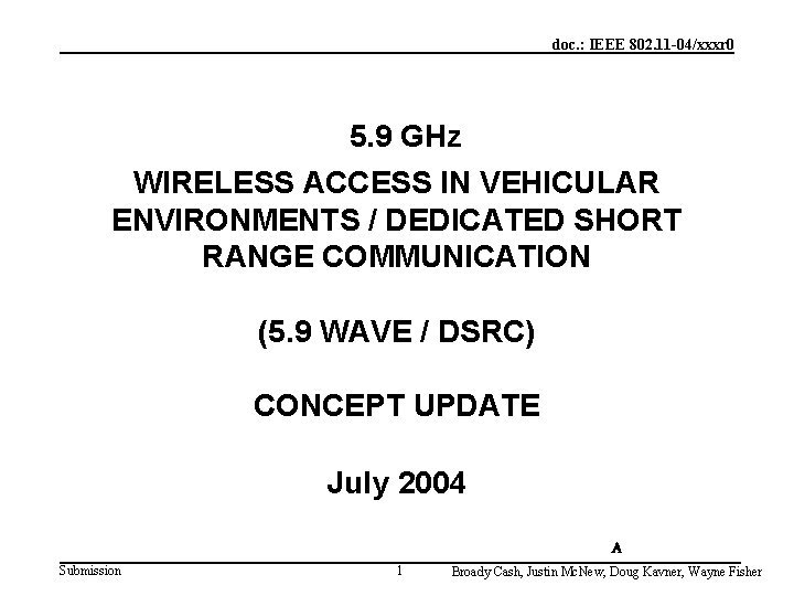 doc. : IEEE 802. 11 -04/xxxr 0 5. 9 GHz WIRELESS ACCESS IN VEHICULAR