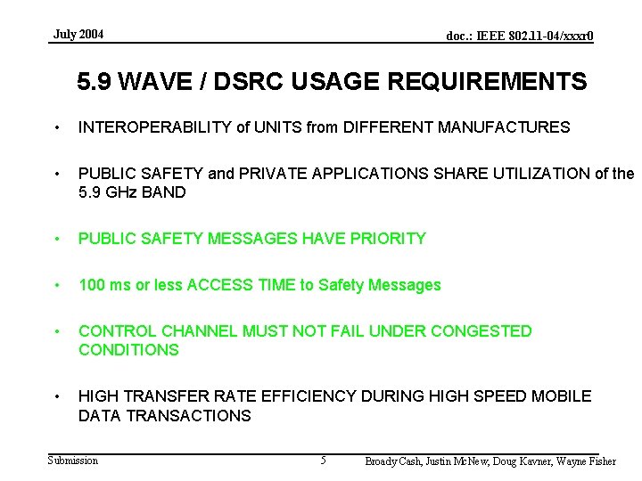 July 2004 doc. : IEEE 802. 11 -04/xxxr 0 5. 9 WAVE / DSRC