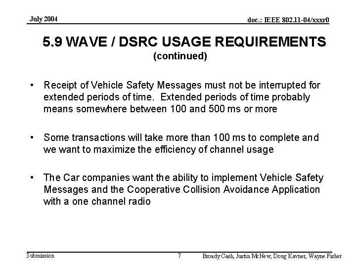 July 2004 doc. : IEEE 802. 11 -04/xxxr 0 5. 9 WAVE / DSRC