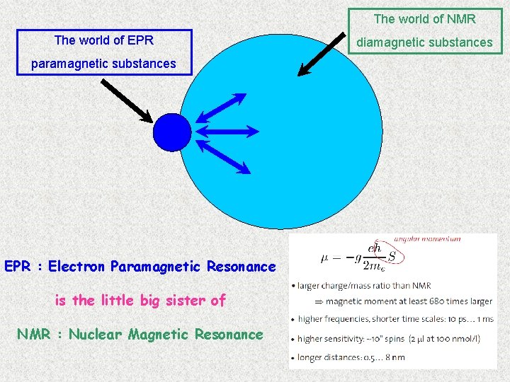 The world of NMR The world of EPR paramagnetic substances EPR : Electron Paramagnetic