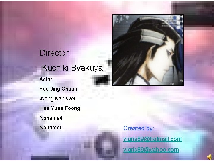 Director: Kuchiki Byakuya Actor: Foo Jing Chuan Wong Kah Wei Hee Yuee Foong Noname