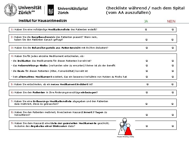 Checkliste während / nach dem Spital (vom AA auszufüllen) Institut für Hausarztmedizin JA NEIN