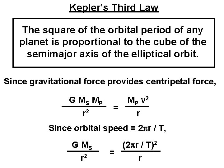 Kepler’s Third Law The square of the orbital period of any planet is proportional