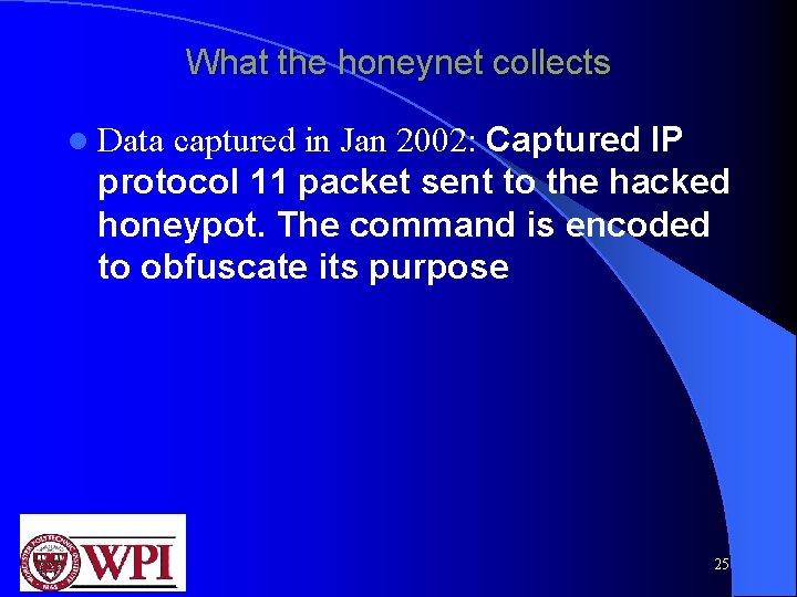 What the honeynet collects captured in Jan 2002: Captured IP protocol 11 packet sent